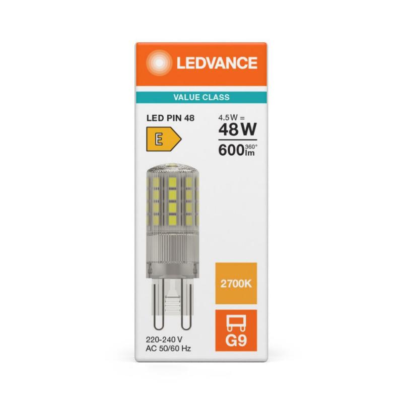 Ledvance G9 LED PIN 4,5W wie 48W 2700K warmweißes Wohnlicht in Stiftform